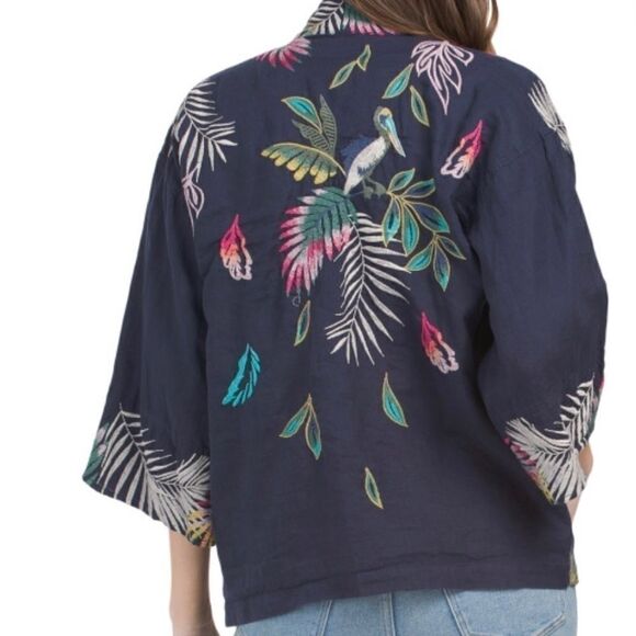 NWT Johnny WAS LINEN KALUHI EMBROIDERED CROPPED WOMAN KIMONO JACKET​​​​​ - Picture 5 of 10